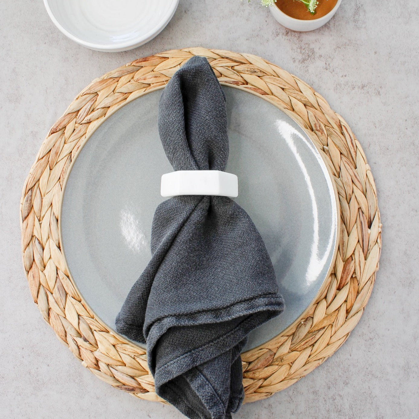 White Marble Hexagon Napkin Rings - Set of 4